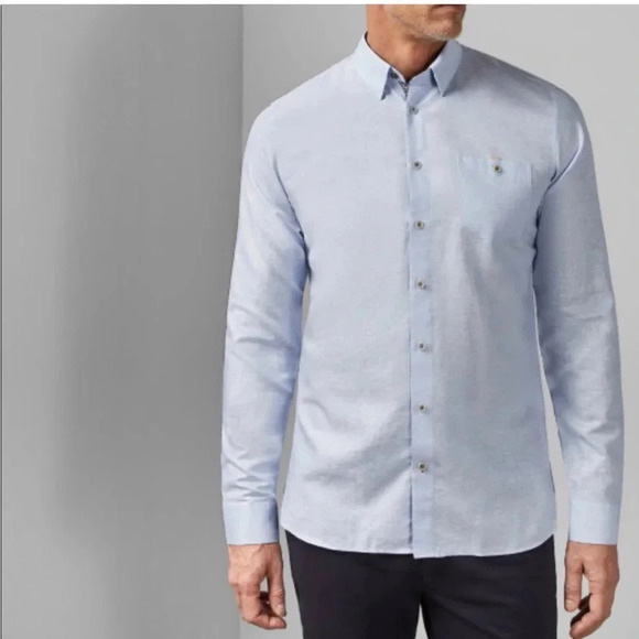 NEW Ted Baker LS Button Up Oxford Shirt Jenspal Blue Size 1 - Picture 1 of 13